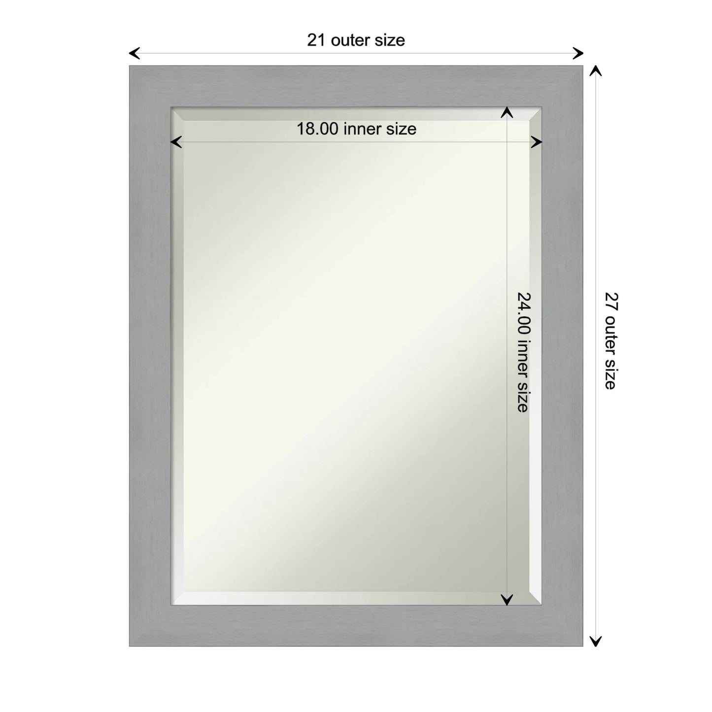 Brushed Nickel Beveled Wood Bathroom Wall Mirror