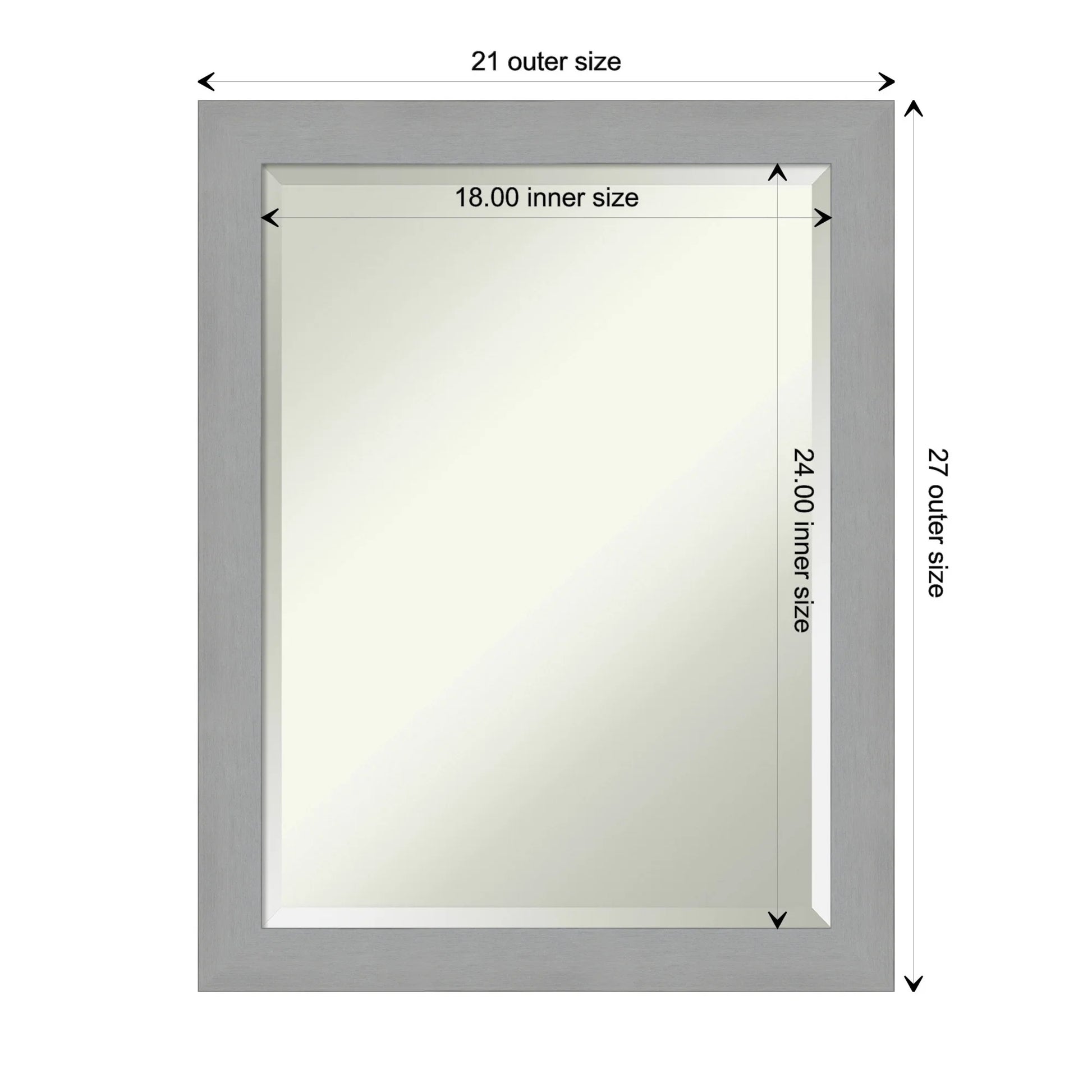 Brushed Nickel Beveled Wood Bathroom Wall Mirror