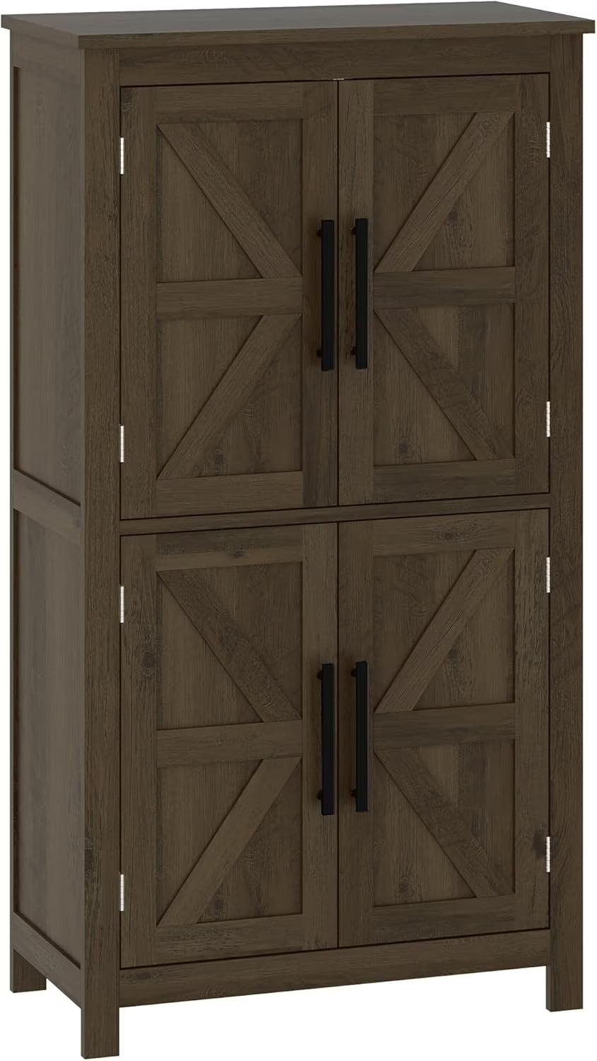 ZIRAV Farmhouse Bathroom Storage Cabinet with 4 Barn Doors, Bathroom Floor Cabinet with 2 Adjustable Shelf, Freestanding Storage Cupboard, White