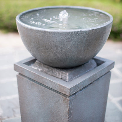 CoSoTower 35.5" Polyresin Gray Zen Bowl Water Fountain, Outdoor Bird Feeder /Bath Fountains, Relaxing Water Feature for Garden Lawn Backyard Porch