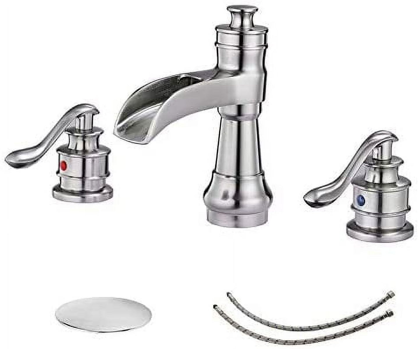 BWE 8 Inch Widespread Bathroom Faucet with Pop Up Drain with Overflow and Supply Line Waterfall 3 Holes Two-Handle Sink Faucets Lead-free Polished Chrome Lavatory Mixer Tap
