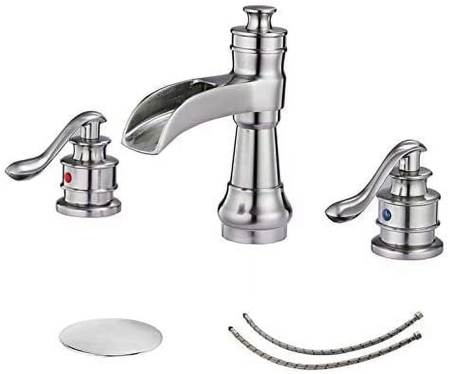 BWE 8 Inch Widespread Bathroom Faucet with Pop Up Drain with Overflow and Supply Line Waterfall 3 Holes Two-Handle Sink Faucets Lead-free Polished Chrome Lavatory Mixer Tap