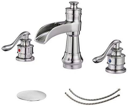 BWE 8 Inch Widespread Bathroom Faucet with Pop Up Drain with Overflow and Supply Line Waterfall 3 Holes Two-Handle Sink Faucets Lead-free Polished Chrome Lavatory Mixer Tap