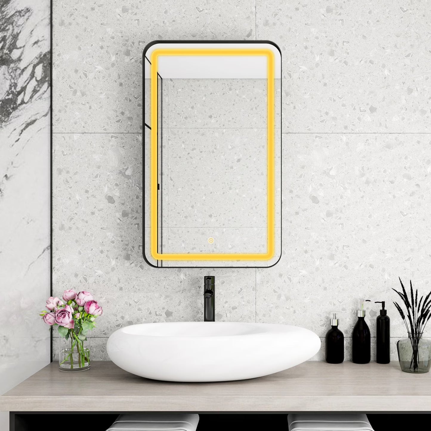 34-Inch Black Medicine Cabinet with Mirror, Wall-Mounted Bathroom Storage with Adjustable Glass Shelves & LED Lighting, Recessed or Surface Mount Design for Space-Saving Organization