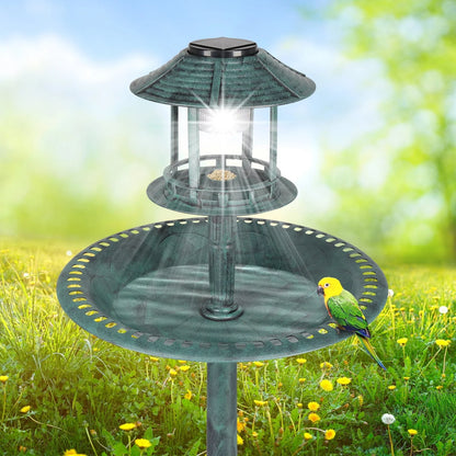 UBesGoo Bird Bath Dark Green 42 Inch w/ Solar Light Antique Copper Weather Resistant Birdbaths