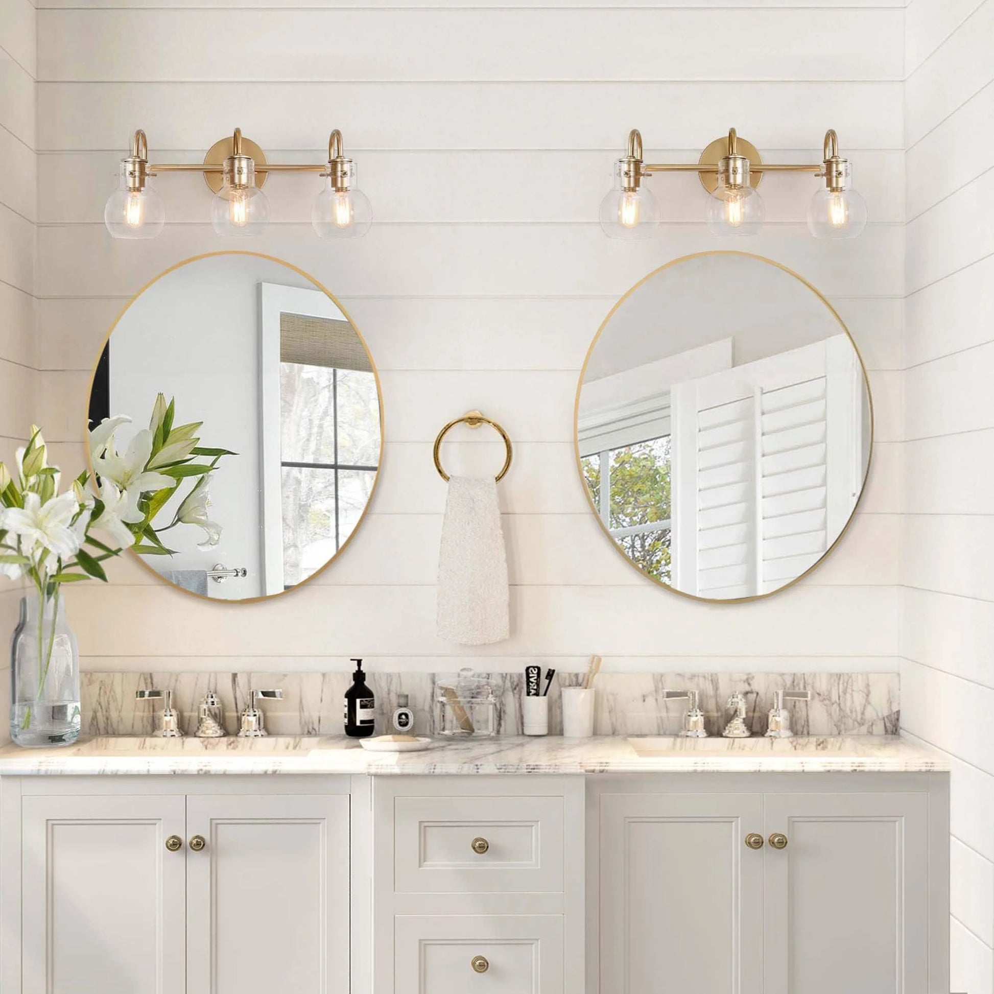 Carson Carrington Modern Gold 3-Light Bathroom Vanity Light Glass Wall Sconce 3-Light, Black 3-Light/ L22"xW7"xH9" Black 13 to 24 Inches 4 to 8 Inches