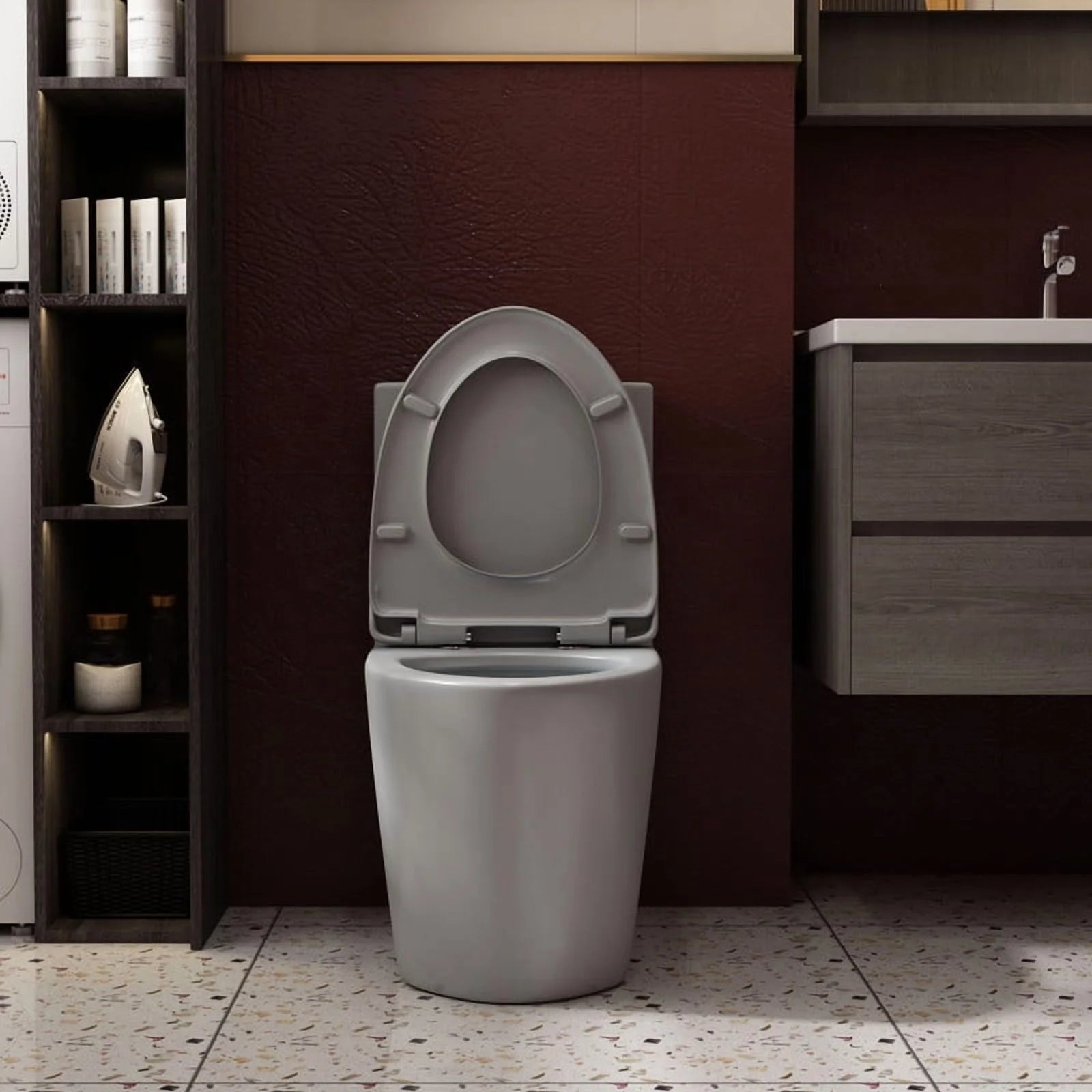 Albriya A1854 One Piece Toilet, Modern Elongated Toilet Power Dual Flush 1.1/1.6 GPF with Comfortable Chair Seat ADA Height 16 1/4’�?for Bathroom, 12’�?Rough-In, MaP 1000g, Grey