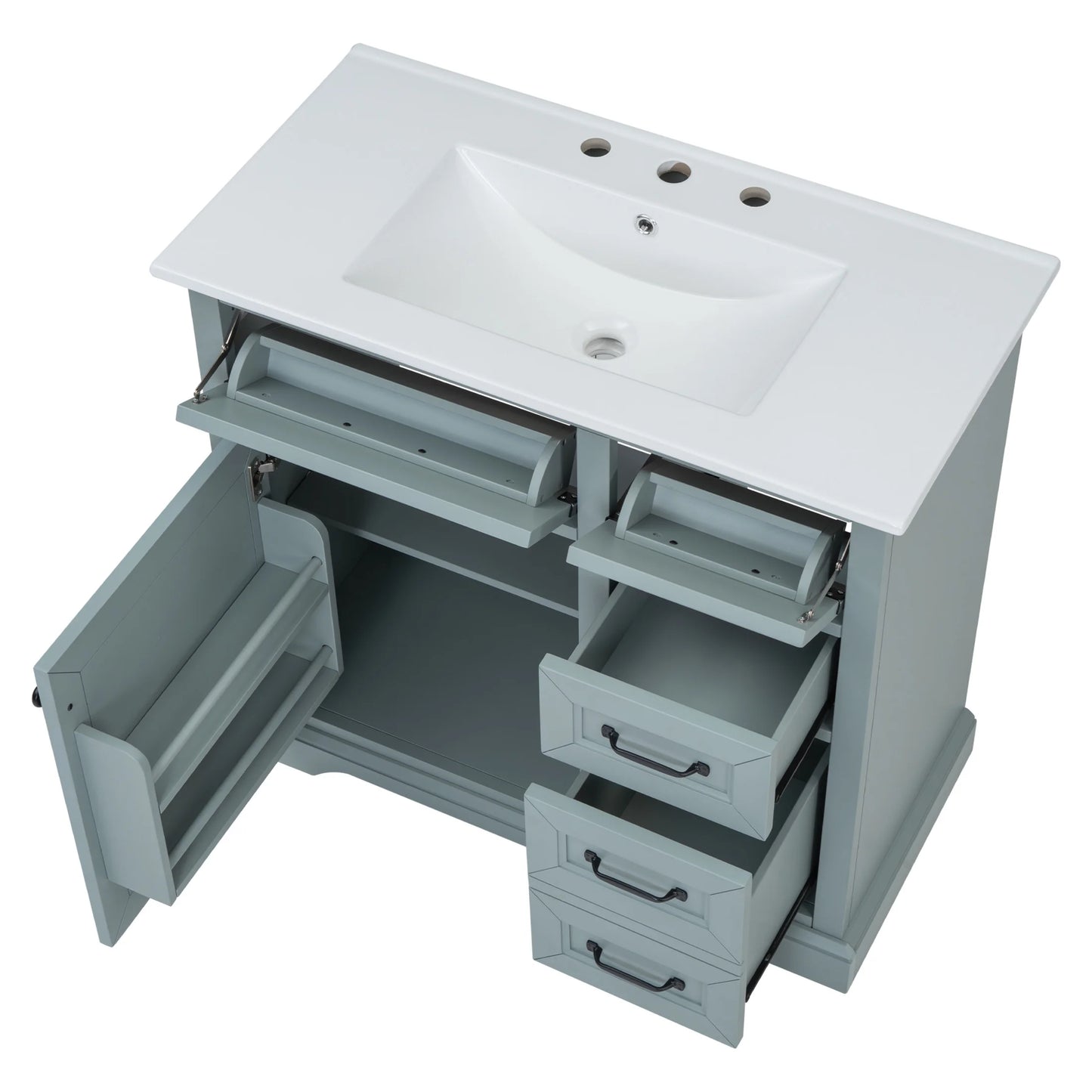 Christopher Knight Home 36" Bathroom Vanity with Sink, Tip-out Drawers, Soft-Close Doors, Grey