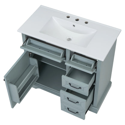 Christopher Knight Home 36" Bathroom Vanity with Sink, Tip-out Drawers, Soft-Close Doors, Grey