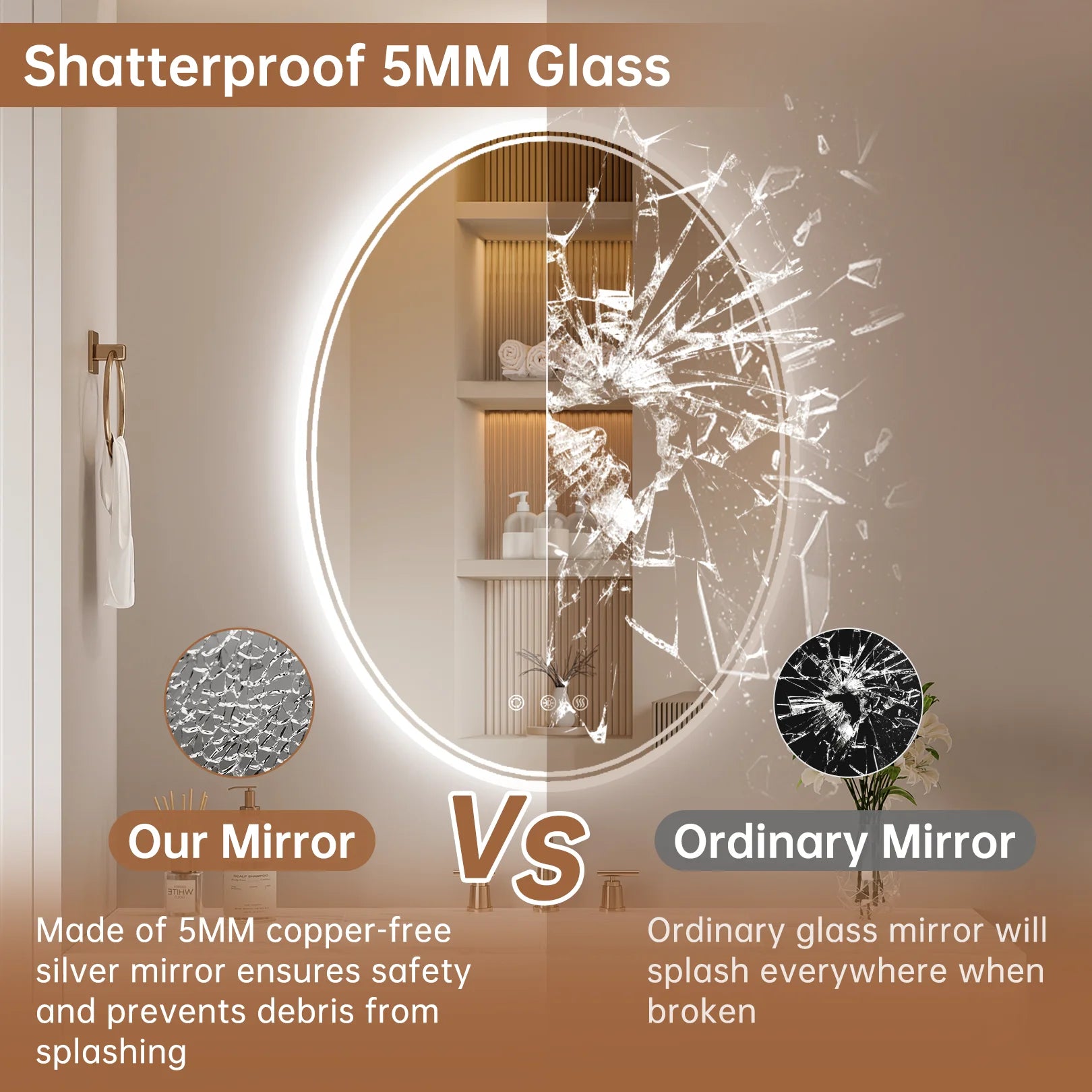 Funtouch 20" x 28" Oval LED Bathroom Mirror with Lights, Anti Fog LED Bathroom Mirror???Dimmable, Front and Backlit, 3 Colors, Memory, Shatterproof