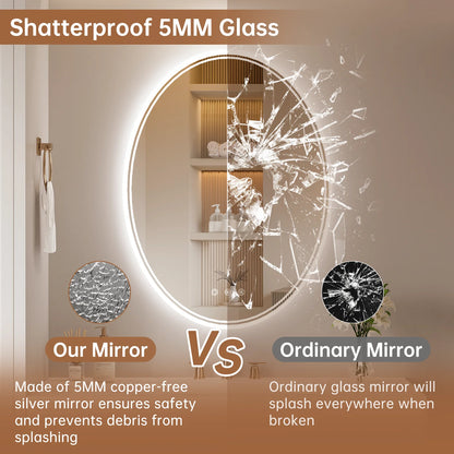 Funtouch 20" x 28" Oval LED Bathroom Mirror with Lights, Anti Fog LED Bathroom Mirror???Dimmable, Front and Backlit, 3 Colors, Memory, Shatterproof