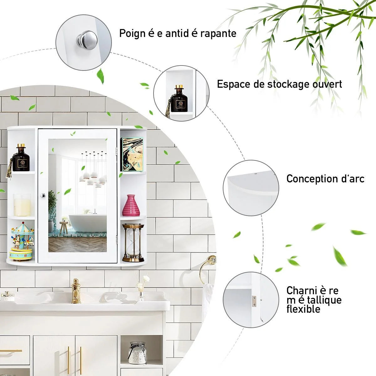 Giantex Bathroom Mirror Cabinet, Modern Wall Cabinet with Mirror, Medicine Cabinet with Mirror, Ideal for Bathroom, Dressing Room or Living Room, 26 x 6.5 x 25 inches (White)