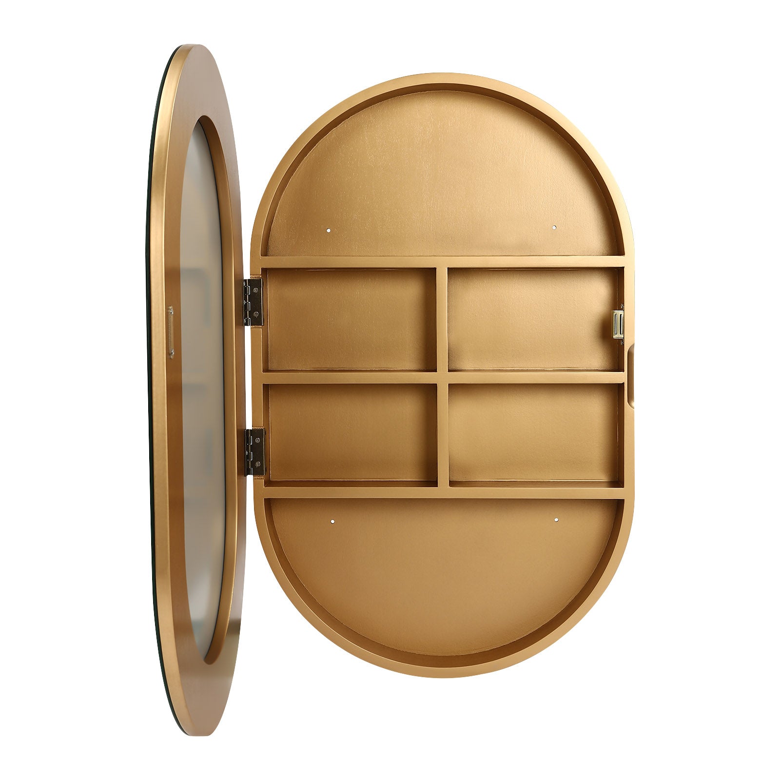 Gold Mirror Cabinet Oval Bathroom Wall-Mounted Mirror Cabinet Wood Storage Cabinet Mirror Surface W/Hide Shelves for Bathroom Toilet Balconies (19.76 * 30.82 * 4.05in)