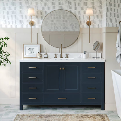 ARIEL Cambridge 61 Inch Single Rectangle Sink Bathroom Vanity With Pure White Quartz Countertop 1.5 Inch Edge In Oak