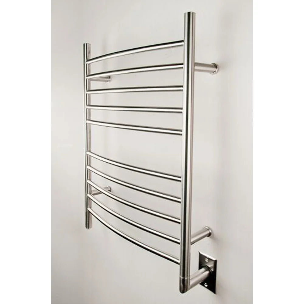 Amba Radiant Hardwired Curved Heated Towel Warmer Rack For Bathroom - Brushed, 150 Watts, 1.3 Amps, 120 Volts