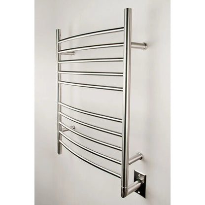 Amba Radiant Hardwired Curved Heated Towel Warmer Rack For Bathroom - Brushed, 150 Watts, 1.3 Amps, 120 Volts