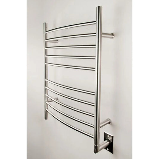 Amba Radiant Hardwired Curved Heated Towel Warmer Rack For Bathroom - Brushed, 150 Watts, 1.3 Amps, 120 Volts