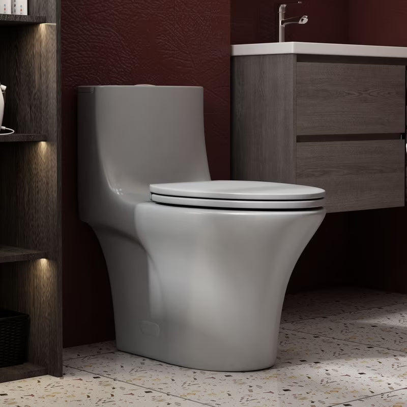 Albriya A1878 Modern One Piece Toilet, Standard Bathroom Toilet Power Dual Flush 1.1/1.6 GPF with Comfortable Seat ADA Height 16 1/2’�? 12’�?Rough-In, MaP 1000g, Glossy White
