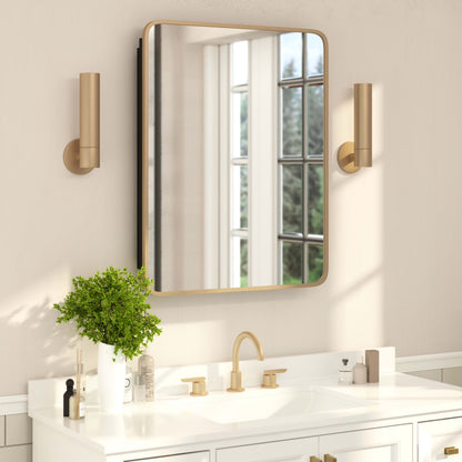 BizChair 24" x 30" Recessed Bathroom Medicine Cabinet with Rounded Beveled Mirror and Reversible Metal Frame in Black