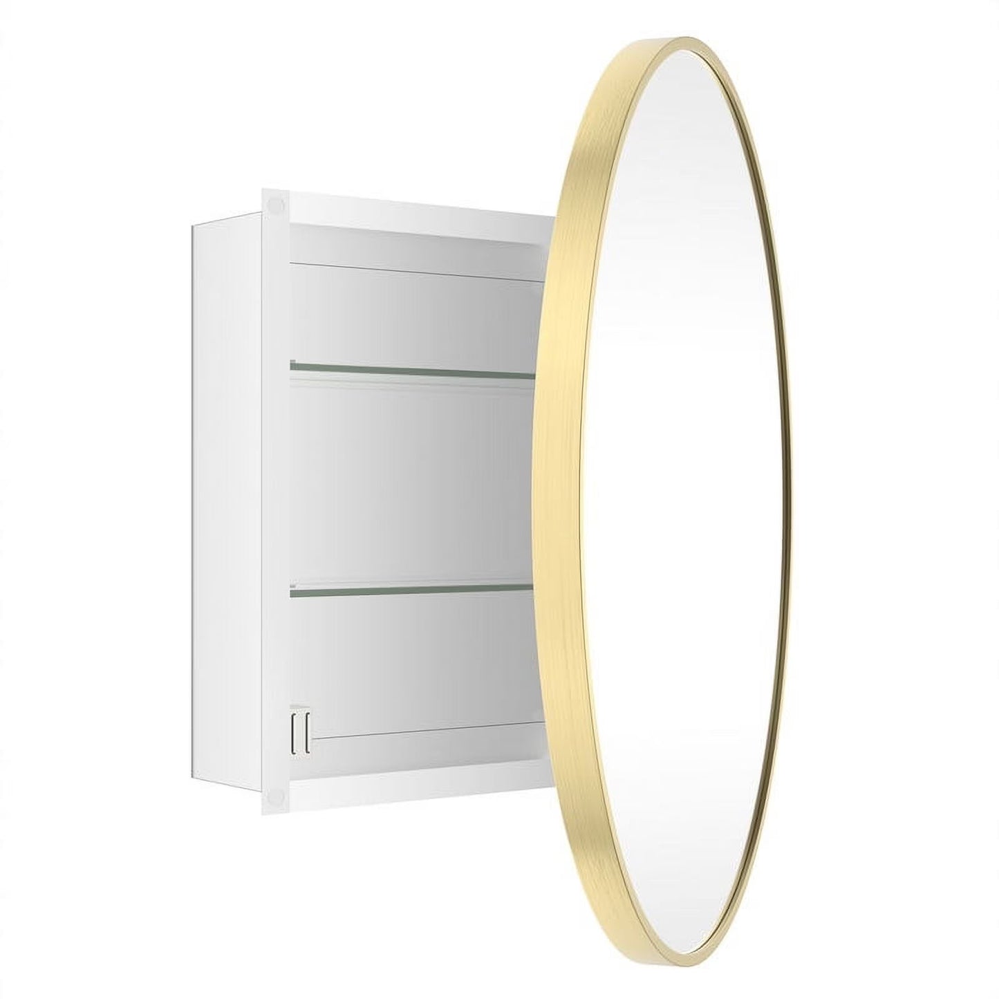 WallBeyond Bathroom Medicine Cabinet with Round Mirror Aluminum Framed 28", Black