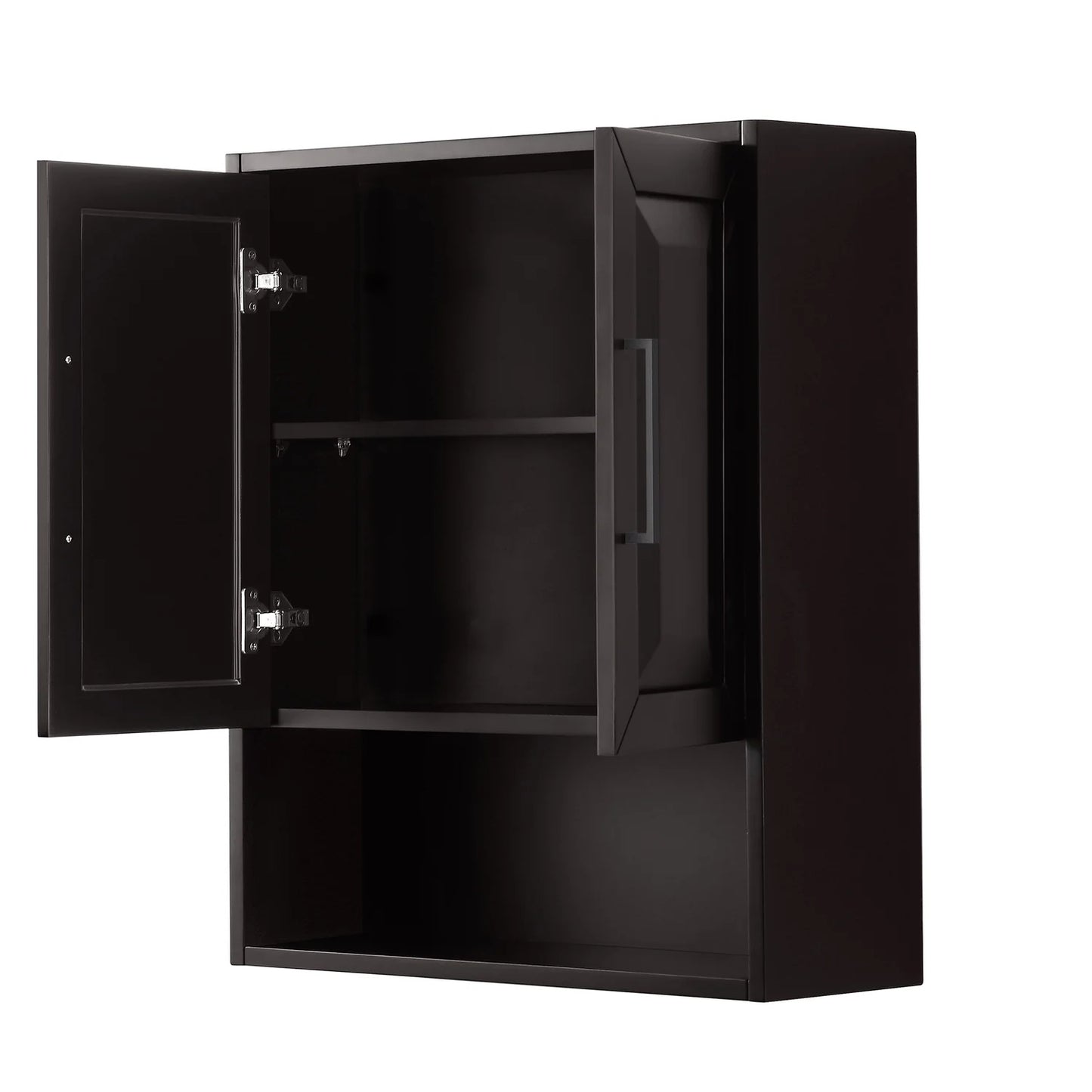 Wyndham Collection Daria Over-the-Toilet Bathroom Wall-Mounted Storage Cabinet in Dark Espresso with Matte Black Trim
