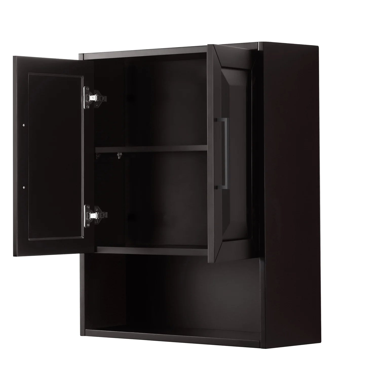 Wyndham Collection Daria Over-the-Toilet Bathroom Wall-Mounted Storage Cabinet in Dark Espresso with Matte Black Trim