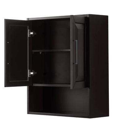 Wyndham Collection Daria Over-the-Toilet Bathroom Wall-Mounted Storage Cabinet in Dark Espresso with Matte Black Trim