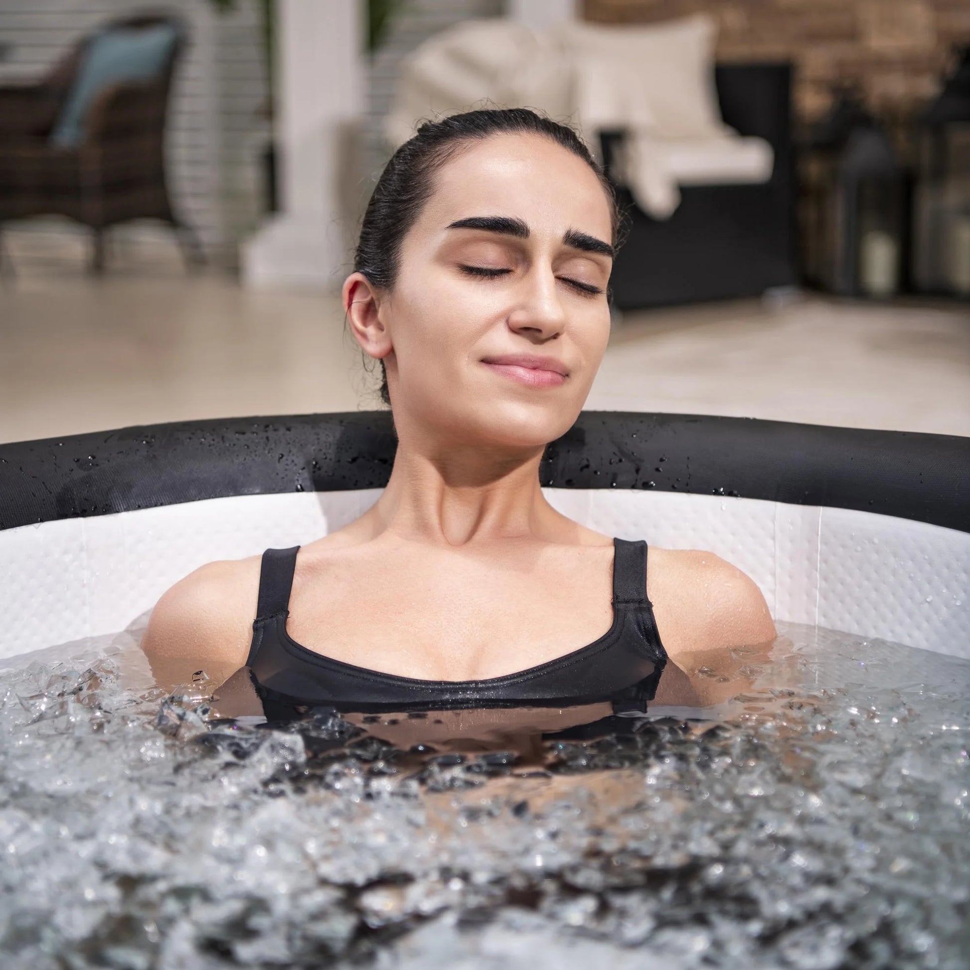 SaluSpa: Glacial Dip - Cold Plunge Inflatable Tub - 60x36x28", Black Marble, Ice Bath, FortiFiber, Polar Shield Year Round Use, Cover & Storage Bag
