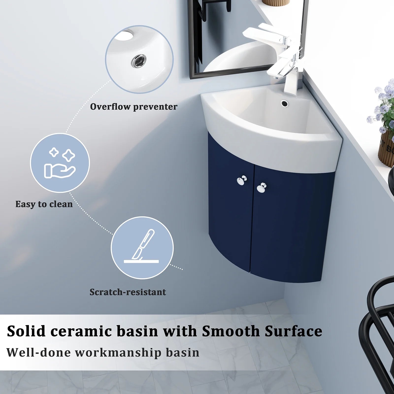 Modern Corner Bathroom Vanity Combo For Small Space, Floating Wall Mounted Cabinet Set Small Bathroom Vanity With Sink, Metal Handles Door Sturdy Structure Furniture