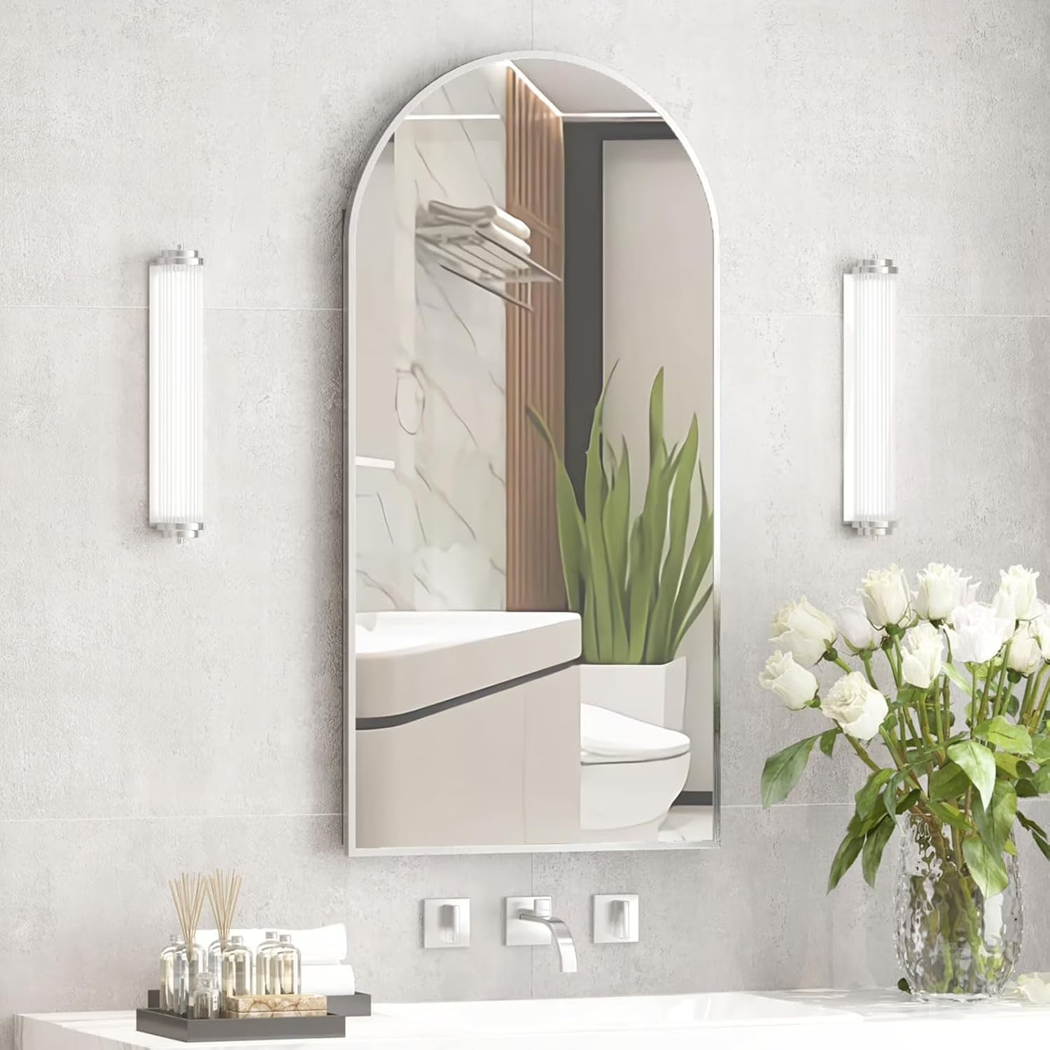 Arched Medicine Cabinet with Mirror,Recessed Medicine Cabinet Mirrors for Bathroom Cabinet with Mirror,Arched Metal Framed Medicine Cabinet,Arch Medicine Cabinet Recessed 16x31 in