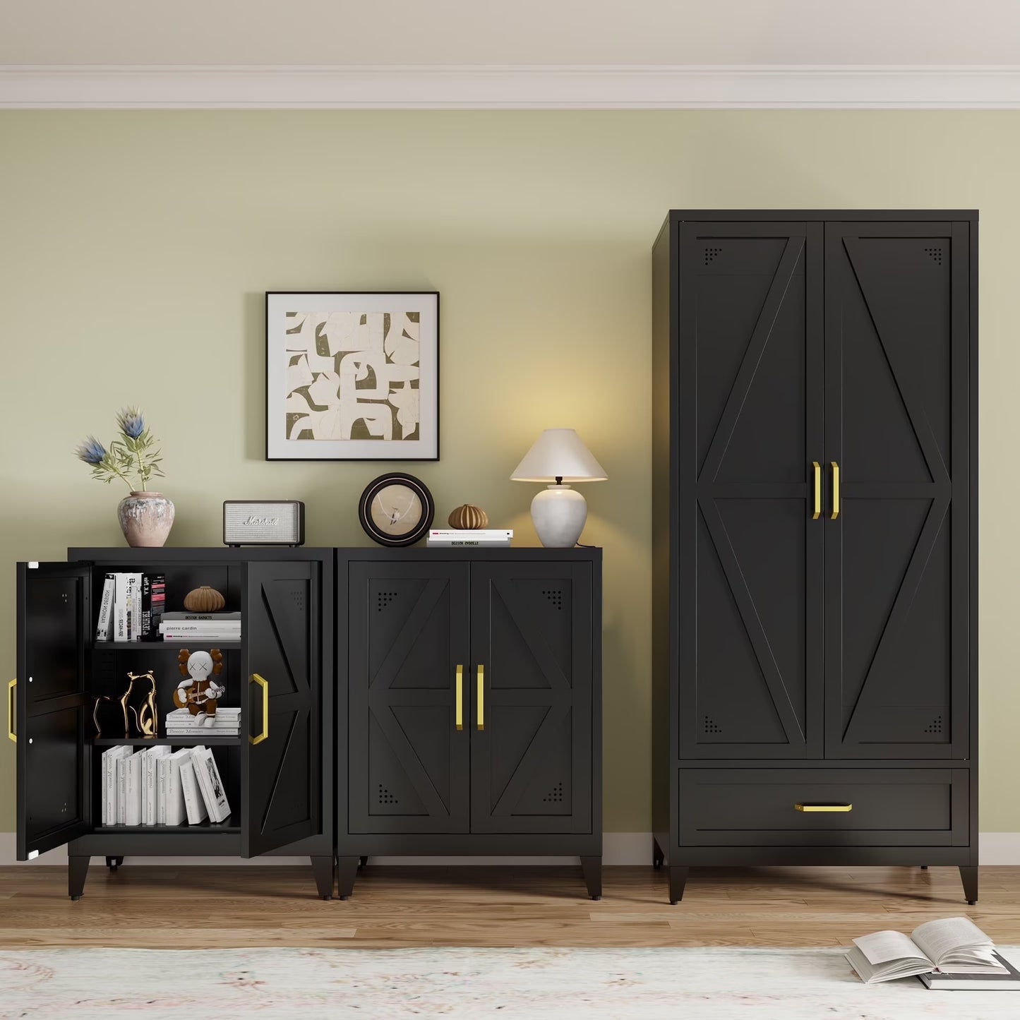 NadooLite 71"H White Metal Storage Cabinet with Adjustable Shelves, 2 Doors & 1 Drawers, Multi-Use Organizer for Garage,Dining,Bath,Laundry,Pantry