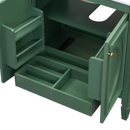 GDF Studio Vintage 30" Bathroom Vanity with Ceramic Sink, Soft-Close Door, and Ample Storage, Green