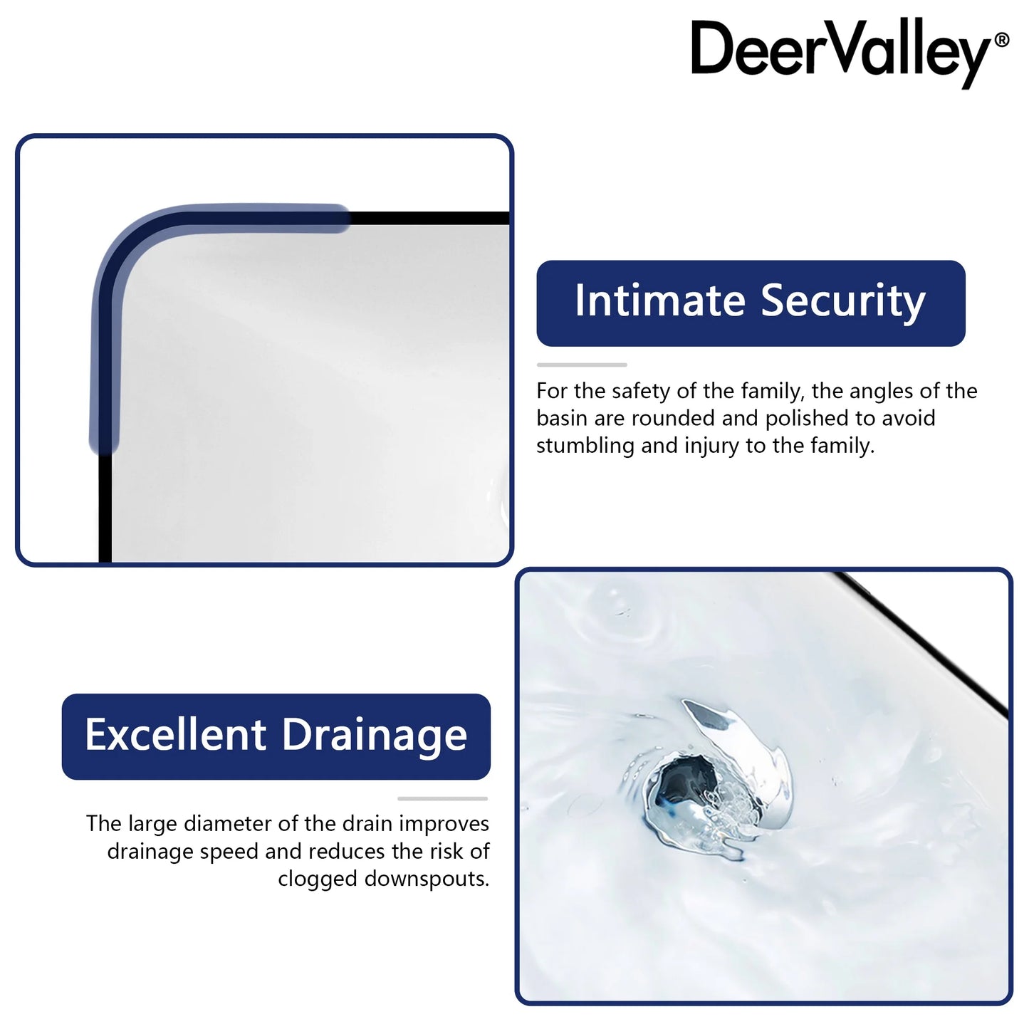 DV-1V0235 DeerValley Ally 19'' x 12'' Drop-In Bathroom Sink Semi-Recessed Vessel Sink Rectangular Above Counter Basin