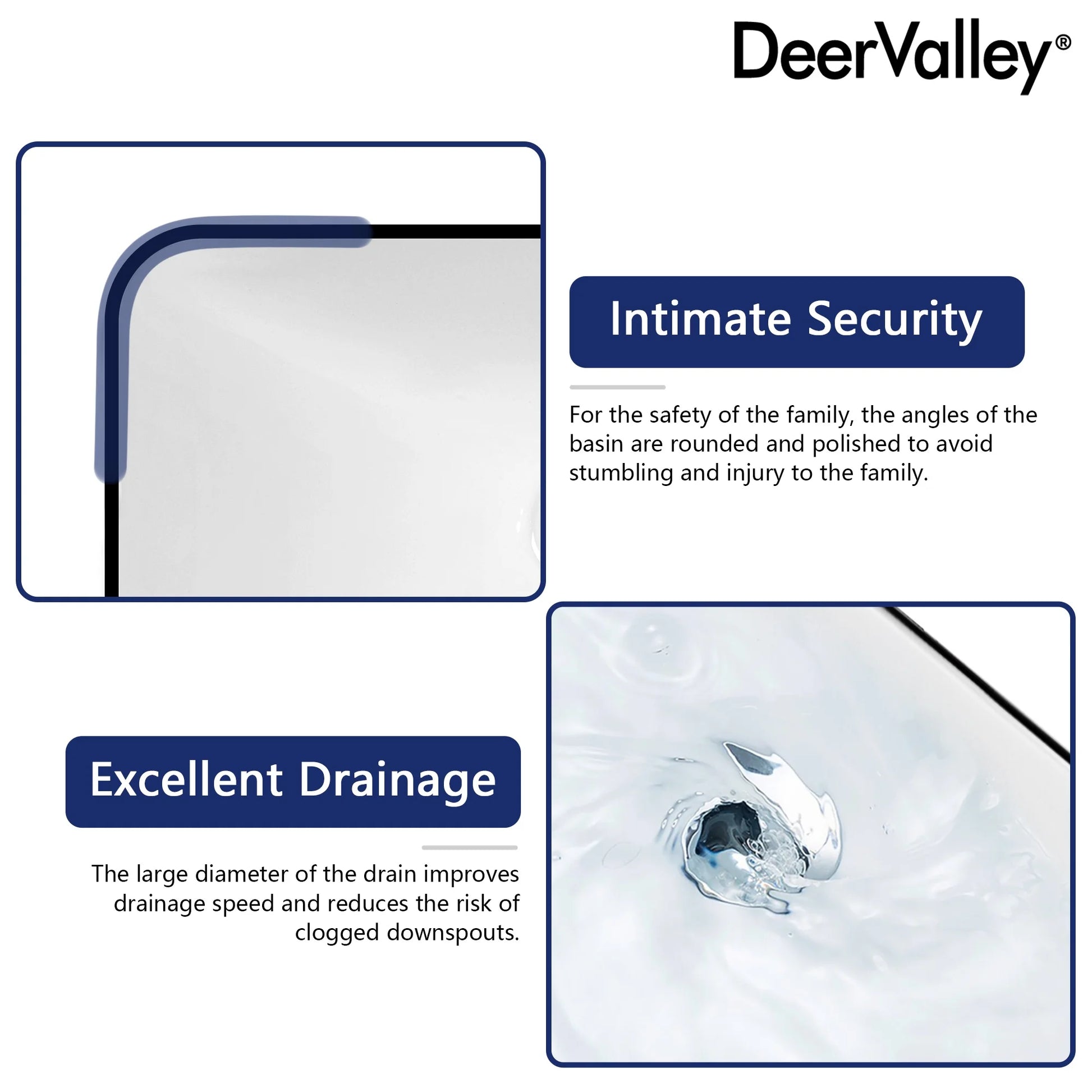 DV-1V0235 DeerValley Ally 19'' x 12'' Drop-In Bathroom Sink Semi-Recessed Vessel Sink Rectangular Above Counter Basin