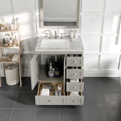 Eviva Bathroom Vanity Acclaim C. 30" Transitional Gray with White Carrara Marble Counter-Top