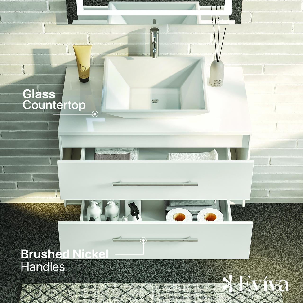 Totti Wave 30" Espresso Modern Bathroom Vanity w/ Super White Man-Made Stone Top & Sink