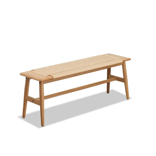 Woven Design Dining Bench, Solid Wood Bed End Bench with 4 Solid Legs and Woven Cover, Long Kitchen Dining Bench for Living Room Dining Room Bathroom, Easy Assembly, Natural