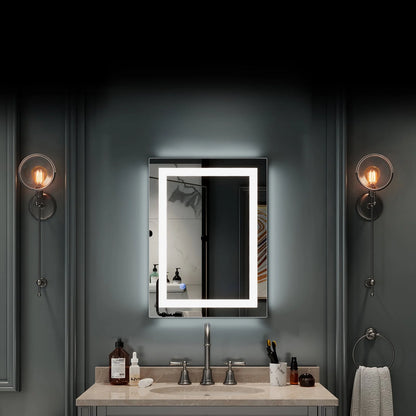 Ktaxon 28x20 inch LED Lighted Bathroom Mirror Silvered Wall Mounted Mirror with Touch Button,Anti Fog and IP67 Waterproof Square Mirror
