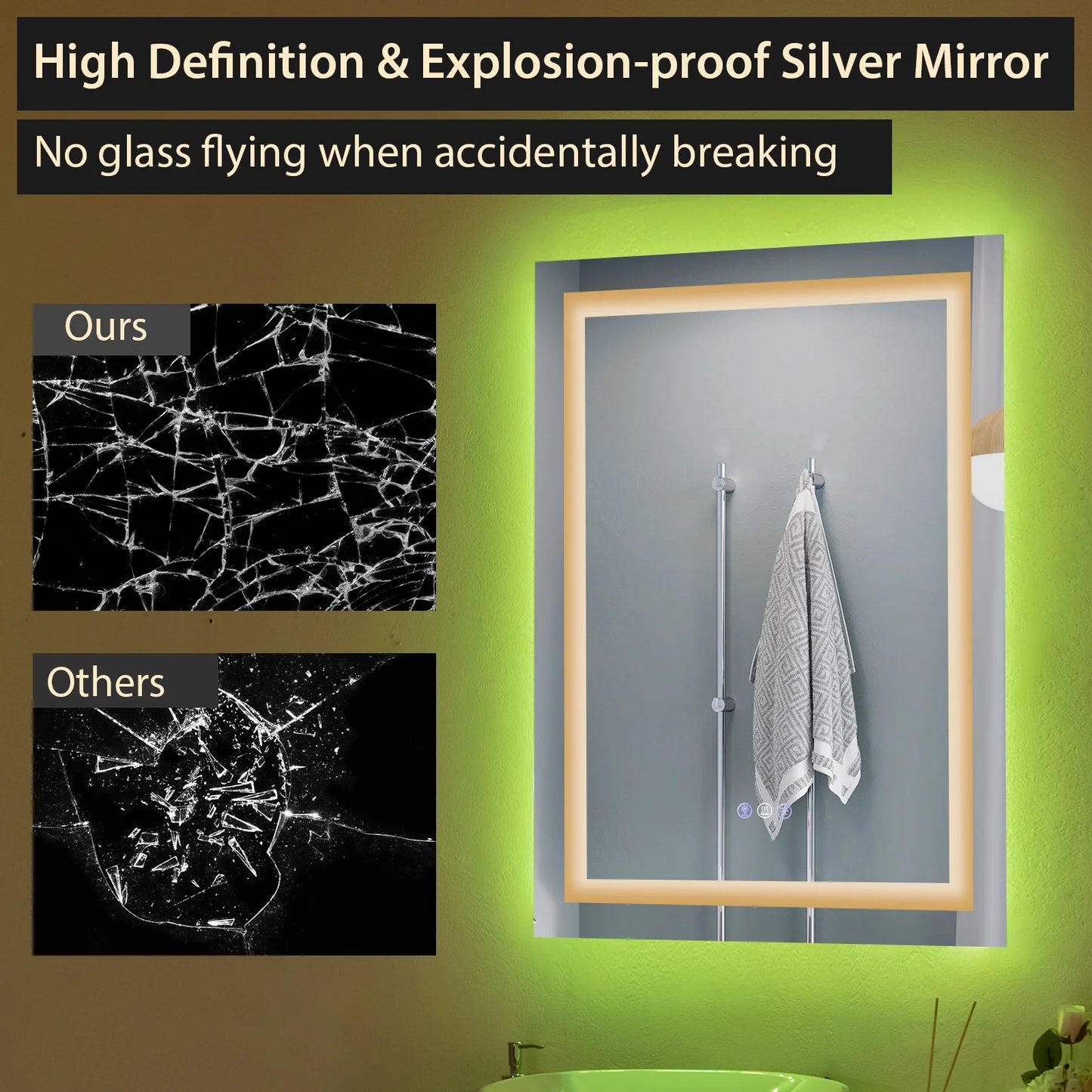 Costway 32'' x 24'' Bathroom Wall Mirror Makeup Mirror with Colorful Light Anti-Fog