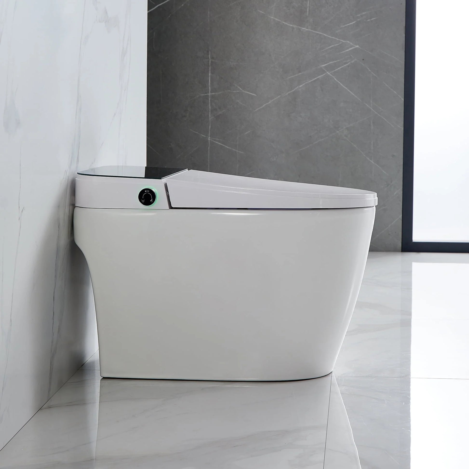 Teekyooly Smart Toilet,One Piece Bidet Toilet for Bathrooms,Modern Elongated Toilet with Warm Water, Auto Flush, Foot Sensor Operation, Heated Bidet Seat ,Tankless Toilets with LED Display