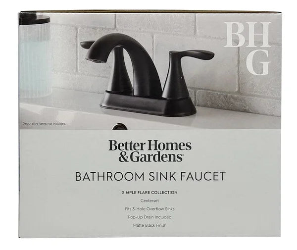 (2 pack) Better Homes & Gardens Simple Flair 4" Centerset Bathroom Faucet in Matte Black