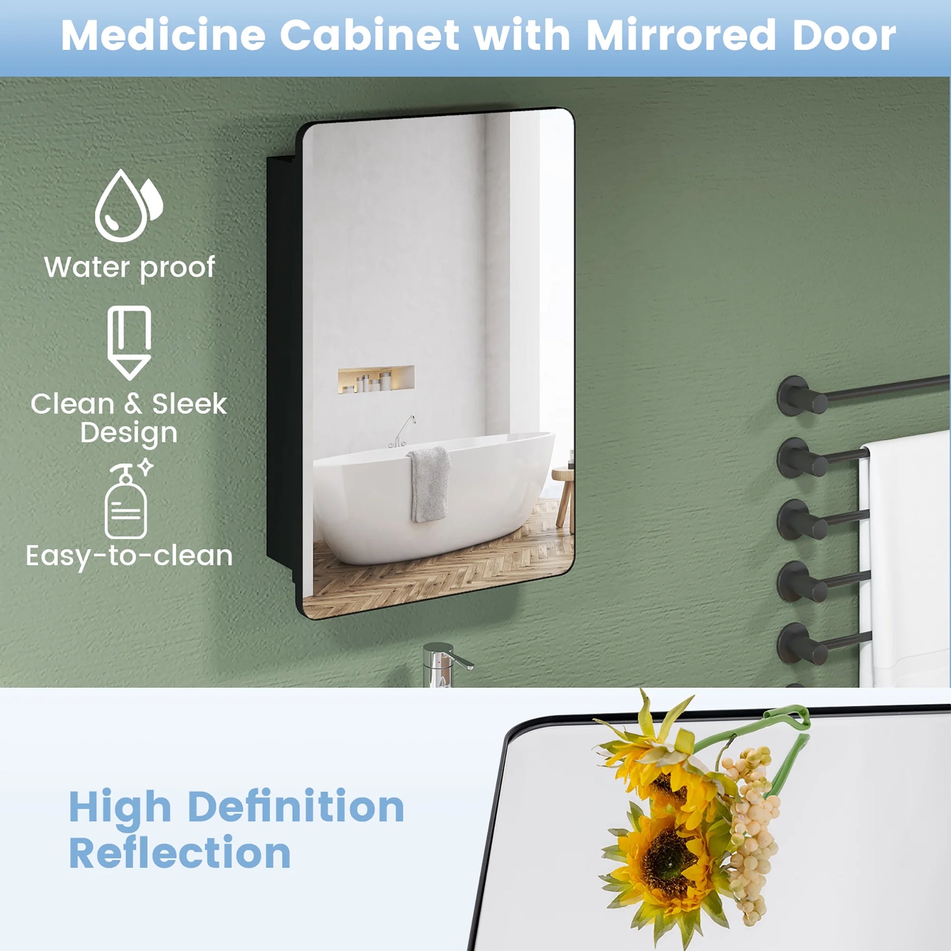 Gymax 20 x30 Inch Bathroom Mirror Cabinet w/ Aluminum Frame Adjustable Shelves