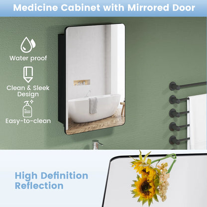 Gymax 20 x30 Inch Bathroom Mirror Cabinet w/ Aluminum Frame Adjustable Shelves