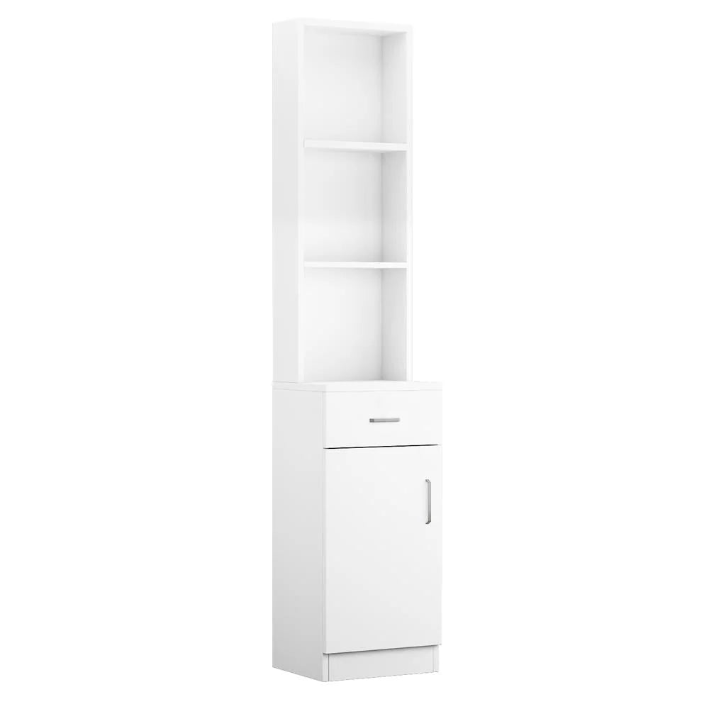 Zimtown Wooden Barber Station Makeup Hair Salon Cabinet, Freestanding Bathroom Tall Cabinet with 5 Storage Shelves & Drawer, White