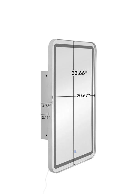 21x34 Inch Gold Medicine Cabinet with LED Mirror, Wall Mounted Bathroom Storage with Adjustable Glass Shelves, Recessed or Surface Mount Design