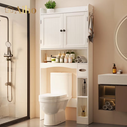 Aiho Over The Toilet Storage Cabinet, Bathroom Shelf Over Toilet, Bathroom Storage Cabinet Organizer - White