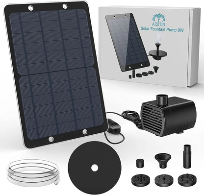 AISITIN 9W Solar Water Pump Kit, 10W Solar Powered Water Fountain Pump with 6 Nozzles, DIY Fountain Kit for Bird Bath, Ponds, Garden