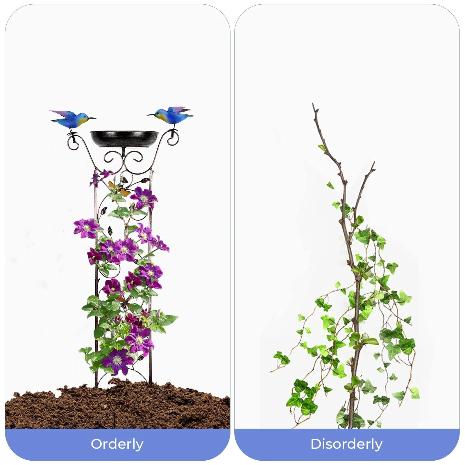 Bird Bath with Trellis Inlife Waterproof Garden Bird Feeder and Trellis Combo for Climbing Plants, Metal