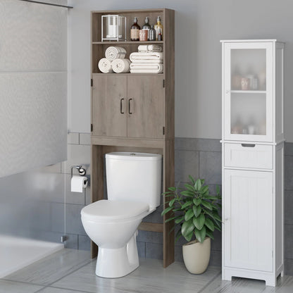 Homfa over Toilet Storage Rack, Bathroom Storage Cabinet over Toilet with 4-tier Shelves and 2 Doors, Gray Finish