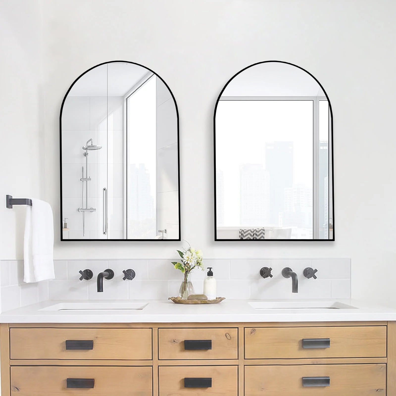 GLSLAND Wall Mounted Mirror, 20" x 30" Arch Bathroom Mirror for Wall, Vanity Mirror for Bedroom, Black